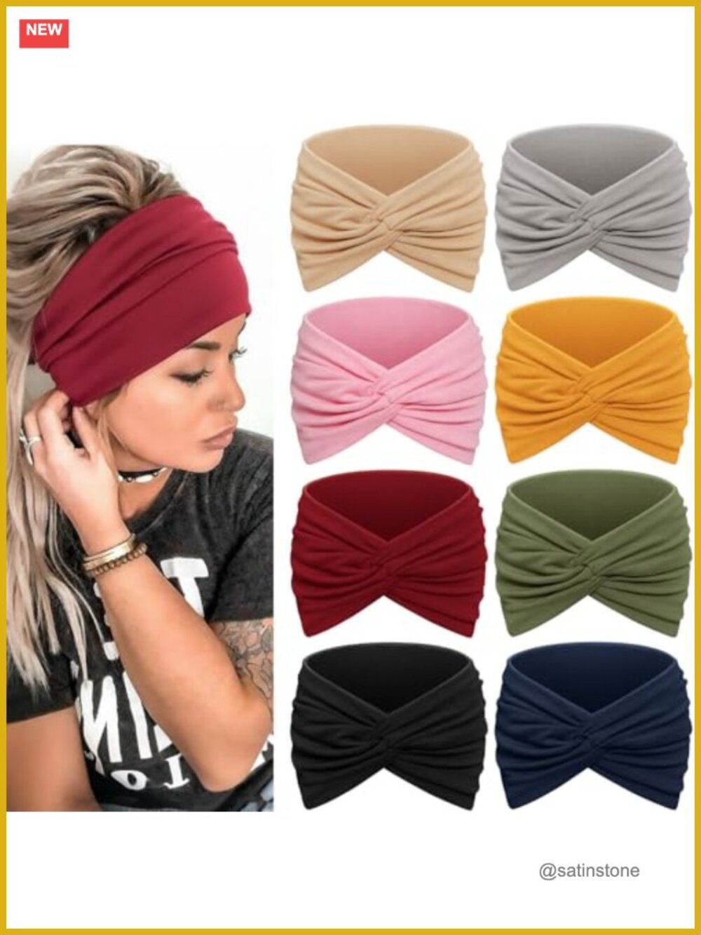 Wide Boho Turban Headbands Moisture-Wicking Non-Slip Elastic Hair Wraps for